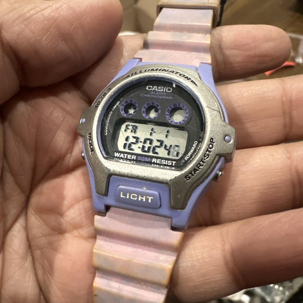 Working Casio Illuminator Women's Digital watch.‎ Purple & Fancy Colorful Strap